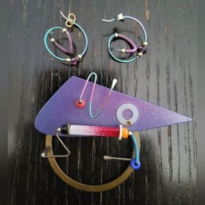 Geometric Earrings and Brooch Set